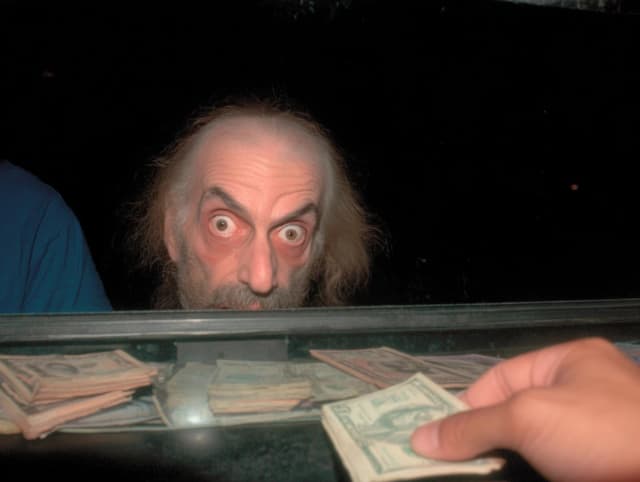 You are a toll booth operator on a remote road. The same car has just come through for the 47th time, and the driver looks terrified.